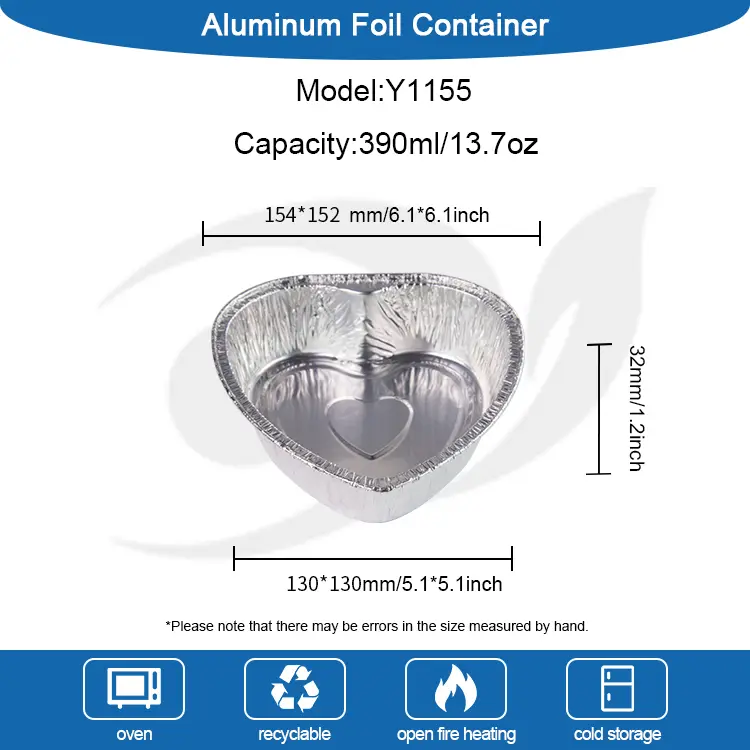 Coimeádáin scragall alúmanaim airgid císte takeaway croí-chruthach
