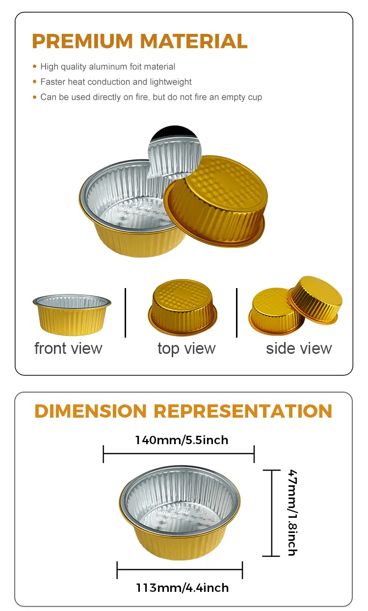 Takeaway small hot pot Golden Round Aluminum Foil Containers